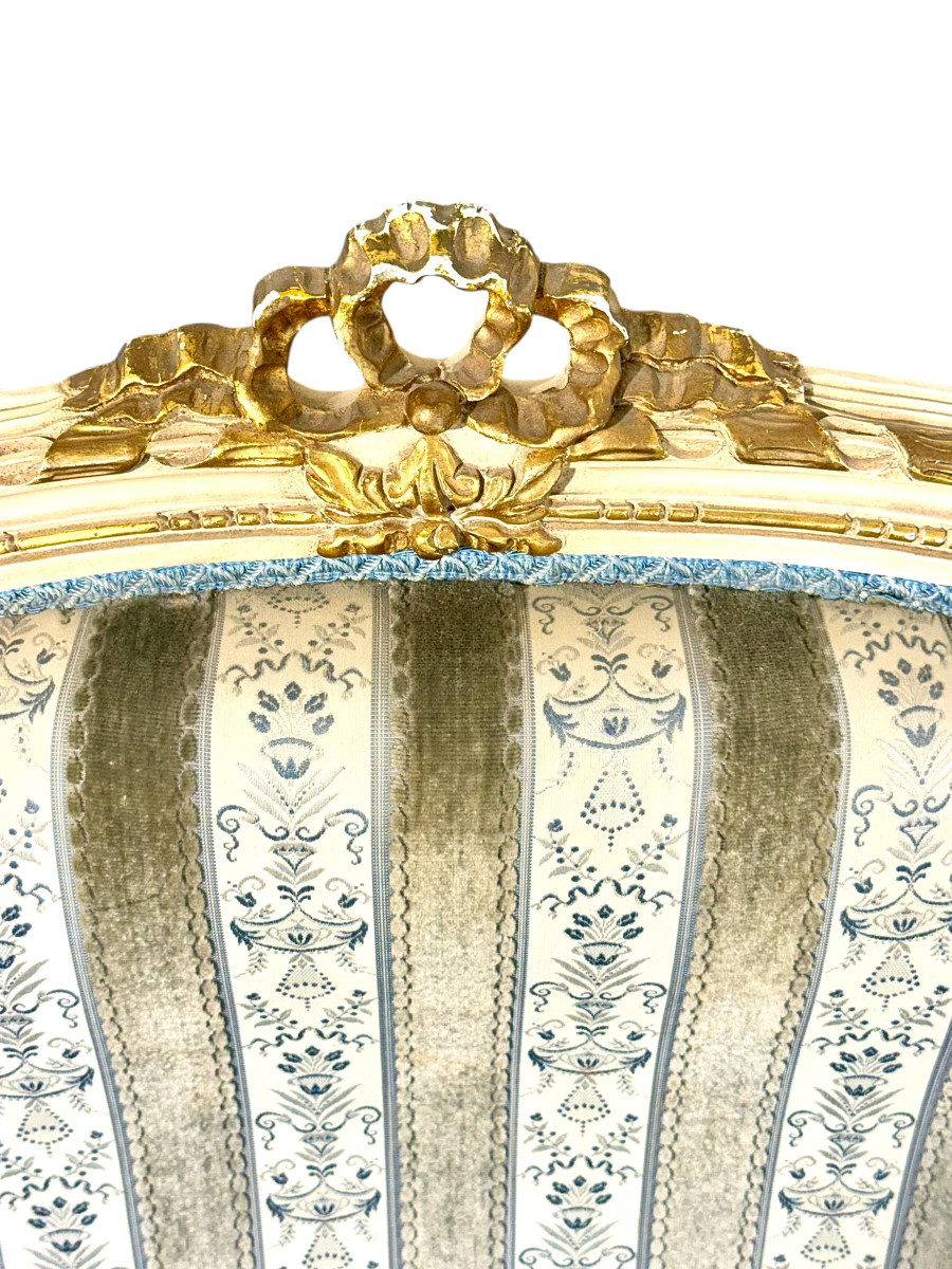 Paire de fauteuils bergères en bois doré de style Louis XVI, fin du XIXe siècle-photo-3