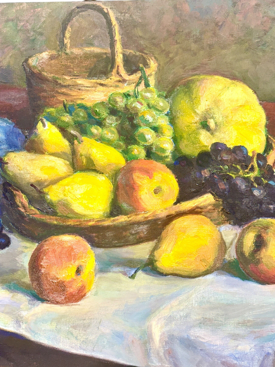 Nature morte aux fruits par B. Jacquet, sous cadre doré-photo-3