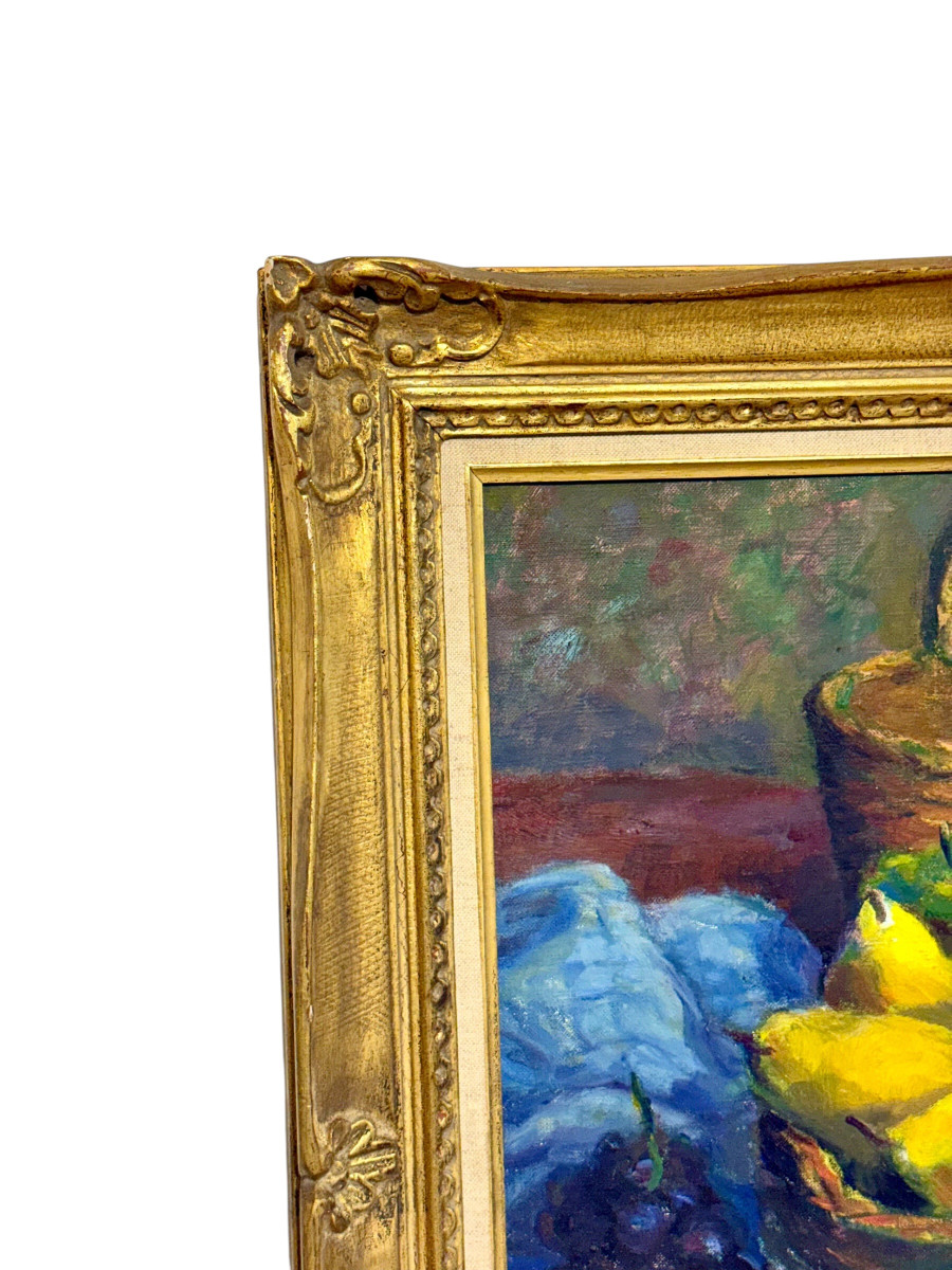 Nature morte aux fruits par B. Jacquet, sous cadre doré-photo-1