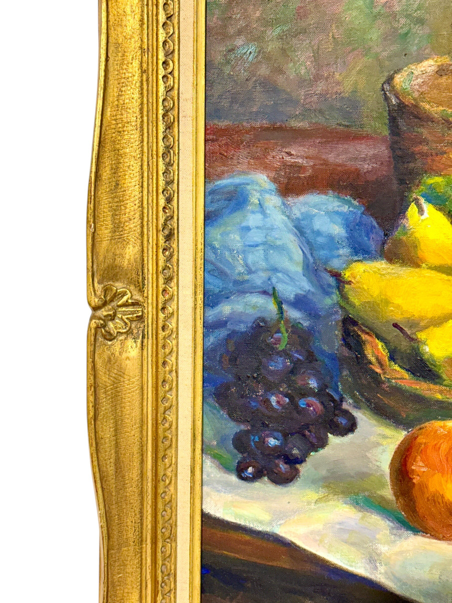 Nature morte aux fruits par B. Jacquet, sous cadre doré-photo-2