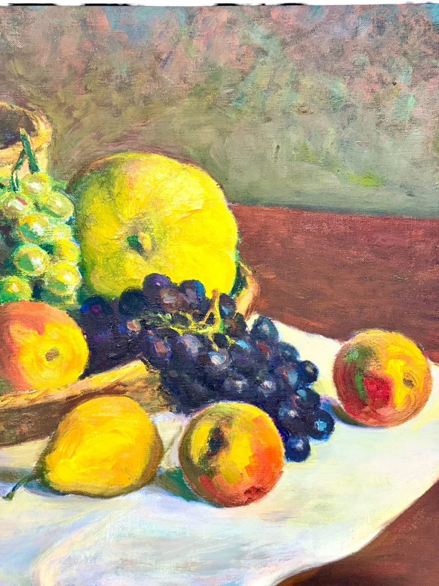 Nature morte aux fruits par B. Jacquet, sous cadre doré-photo-3