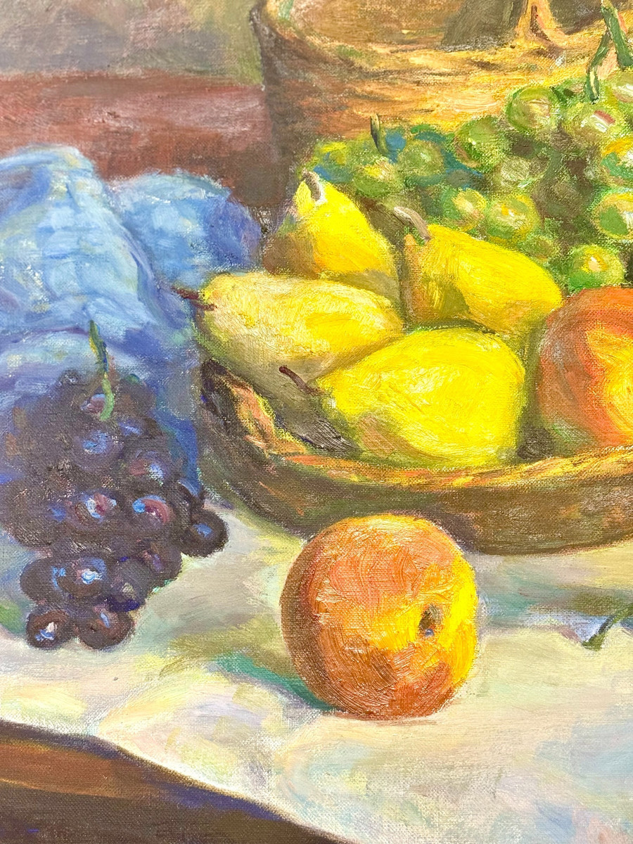 Nature morte aux fruits par B. Jacquet, sous cadre doré-photo-4