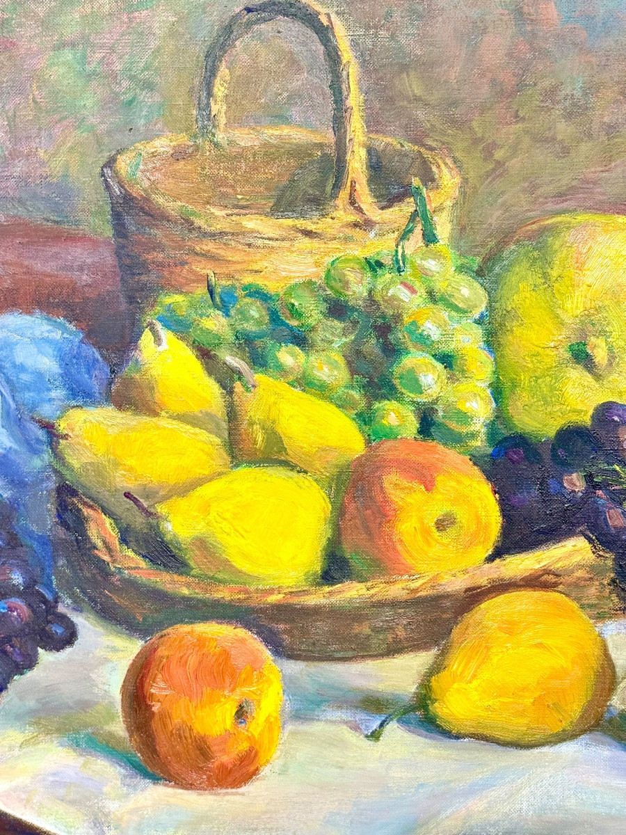 Nature morte aux fruits par B. Jacquet, sous cadre doré-photo-7