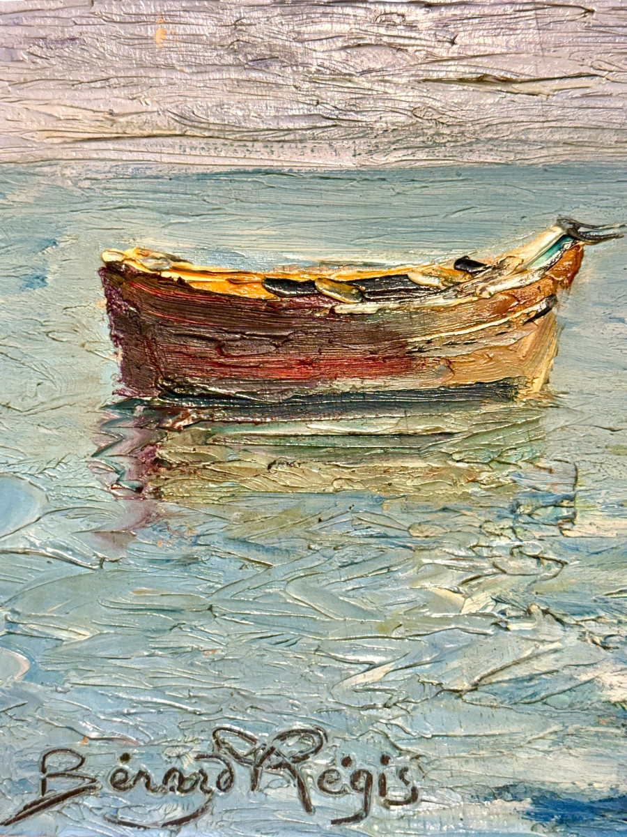Voiliers côtiers français, huile sur panneau de Bernard Régis, vers 1950-1960-photo-2