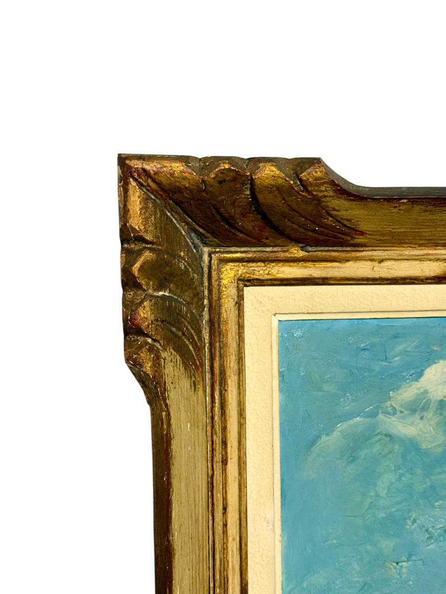 Voiliers côtiers français, huile sur panneau de Bernard Régis, vers 1950-1960-photo-1