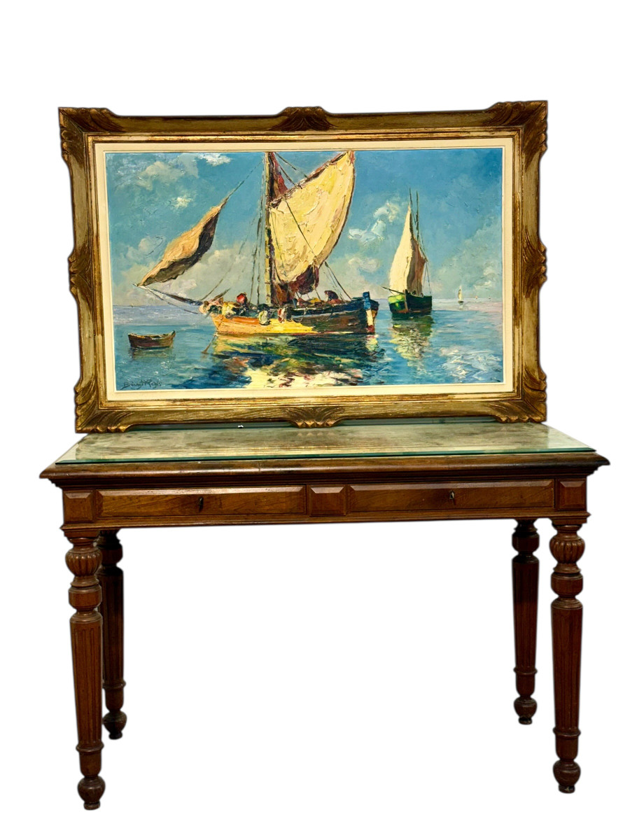 Voiliers côtiers français, huile sur panneau de Bernard Régis, vers 1950-1960-photo-8