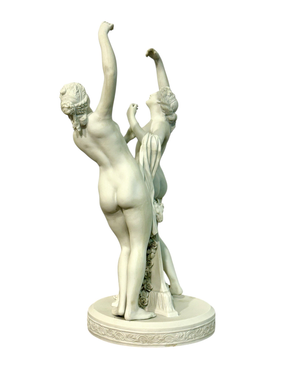 Paire de groupes de figurines en porcelaine biscuit, style de Sèvres, fin du XIXe siècle-photo-2