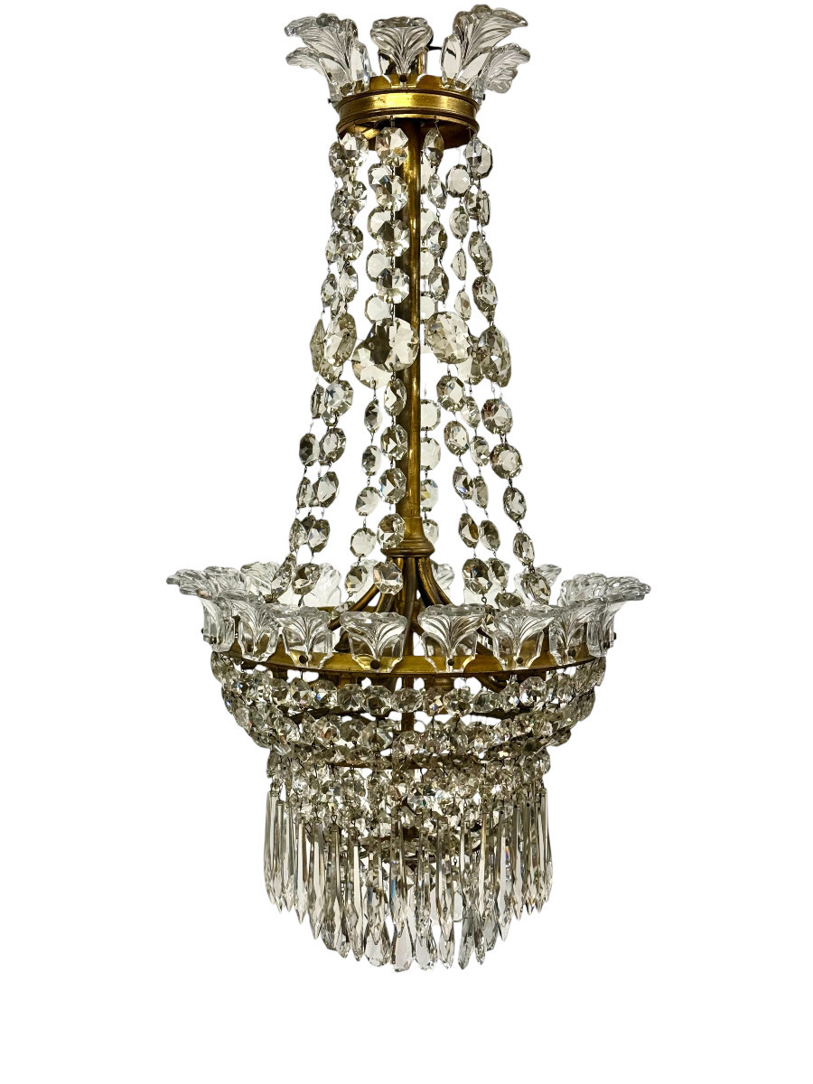 19th Century Gilt Bronze And Crystal Chandelier, Attributed To Baccarat