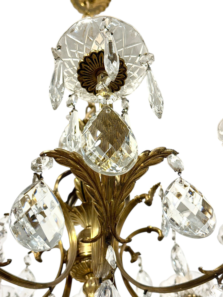 Lustre à huit lumières en bronze doré et cristal, France XIXe siècle-photo-4