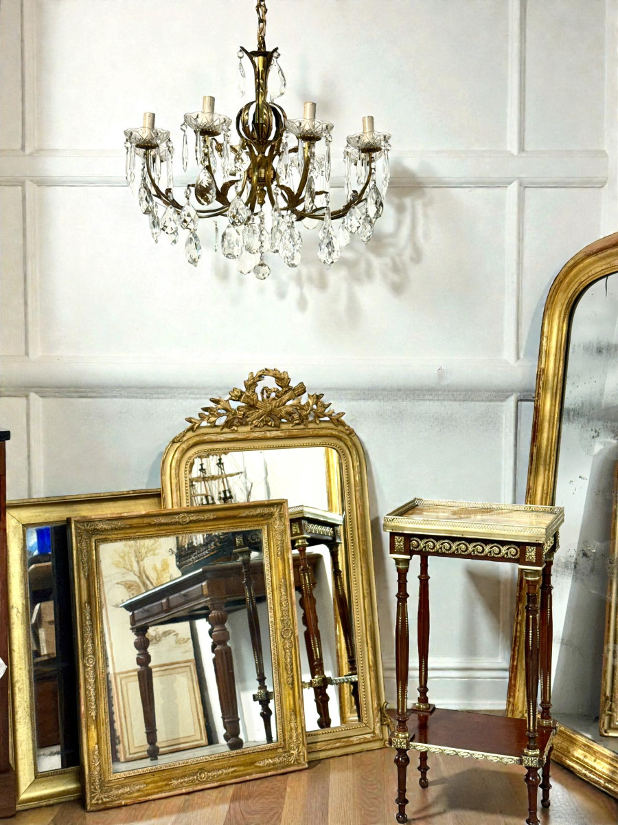 Lustre à huit lumières en bronze doré et cristal, France XIXe siècle-photo-5