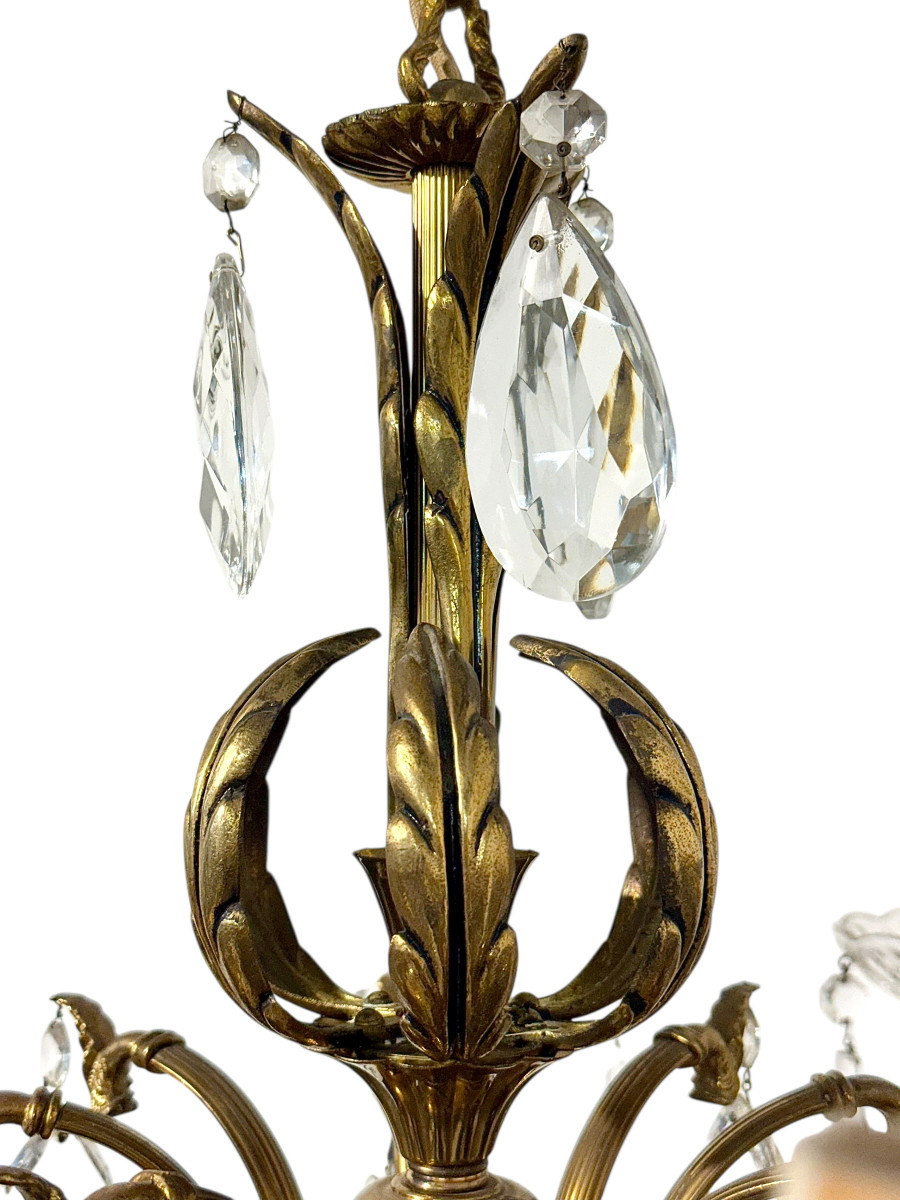 Lustre à huit lumières en bronze doré et cristal, France XIXe siècle-photo-8