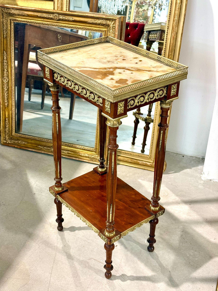 Table de salon en Acajou, bronze doré et onyx, style Louis XVI-photo-2