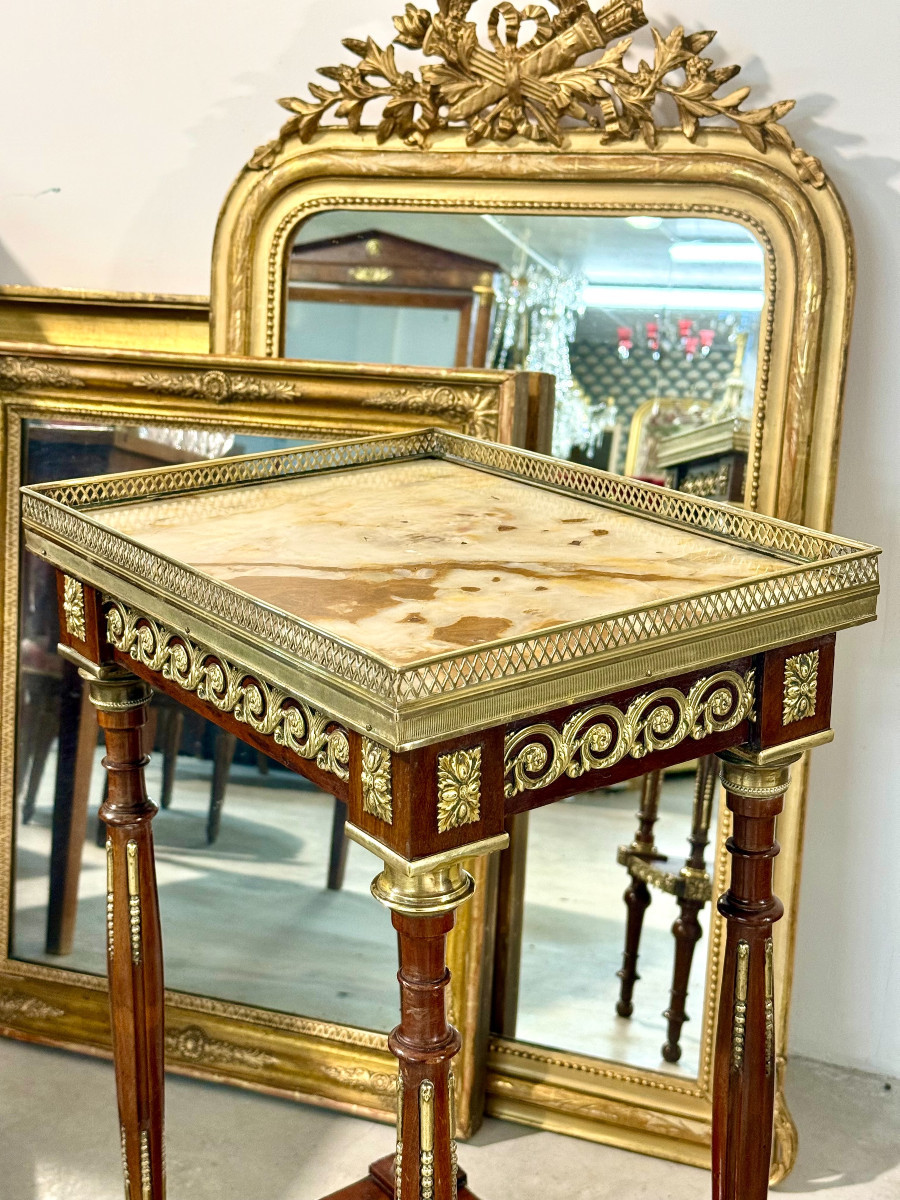 Table de salon en Acajou, bronze doré et onyx, style Louis XVI-photo-4