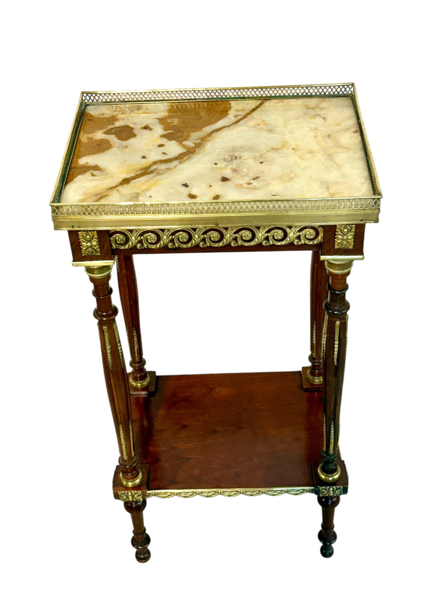 Table de salon en Acajou, bronze doré et onyx, style Louis XVI-photo-7