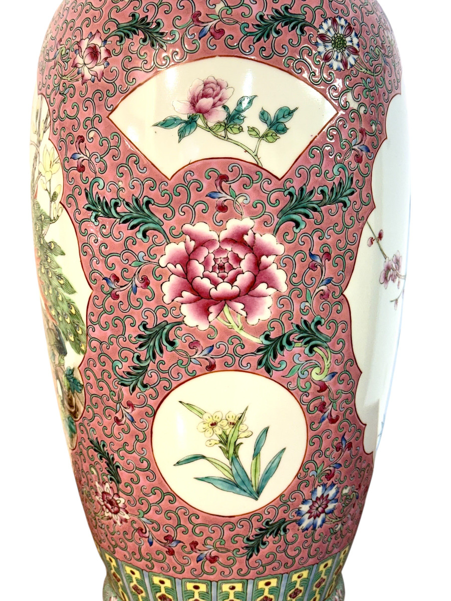 Large Chinese Famille Rose Porcelain Vase With Peacocks-photo-4
