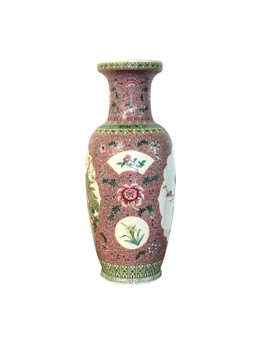 Large Chinese Famille Rose Porcelain Vase With Peacocks-photo-2