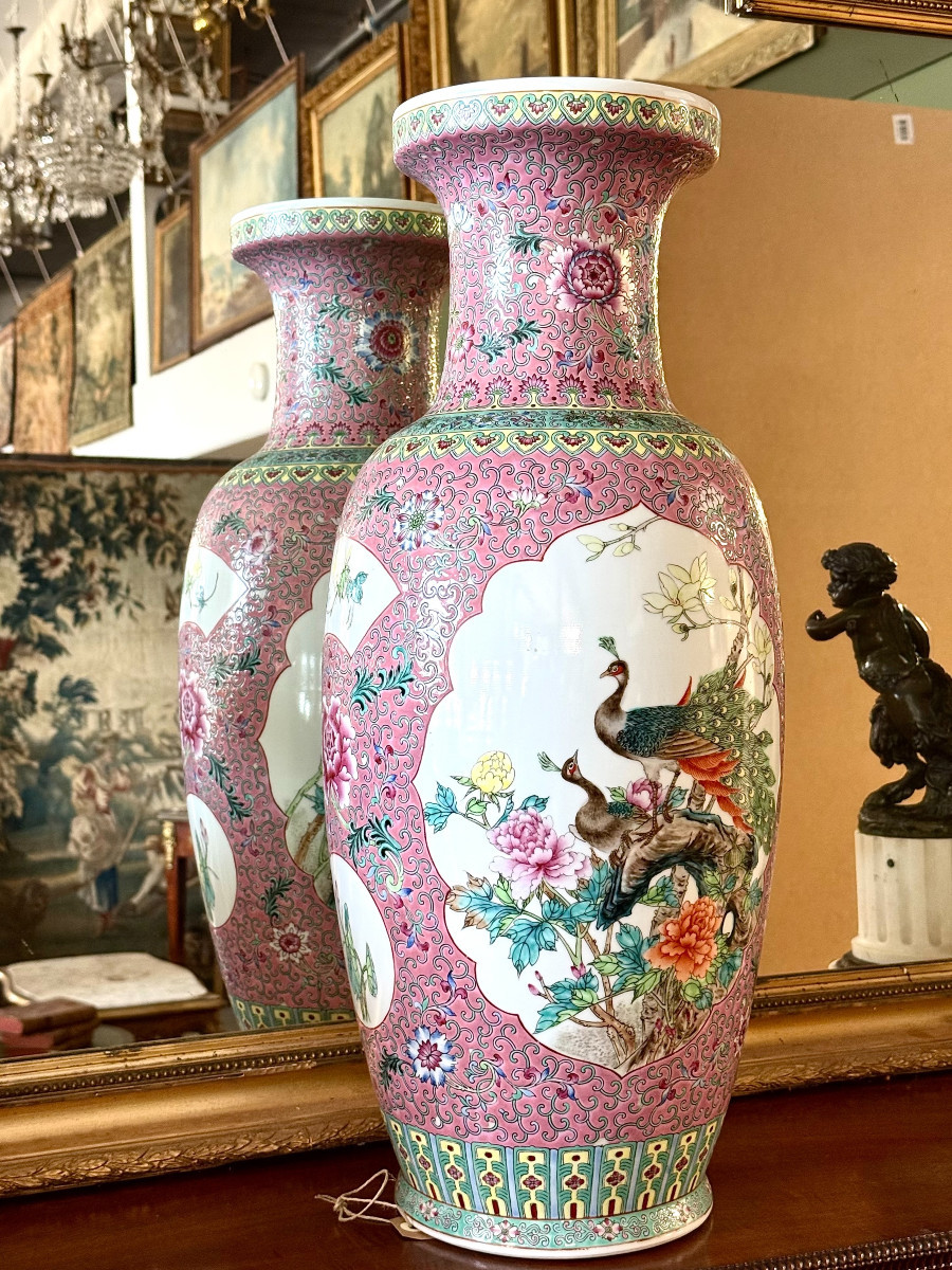 Large Chinese Famille Rose Porcelain Vase With Peacocks-photo-8