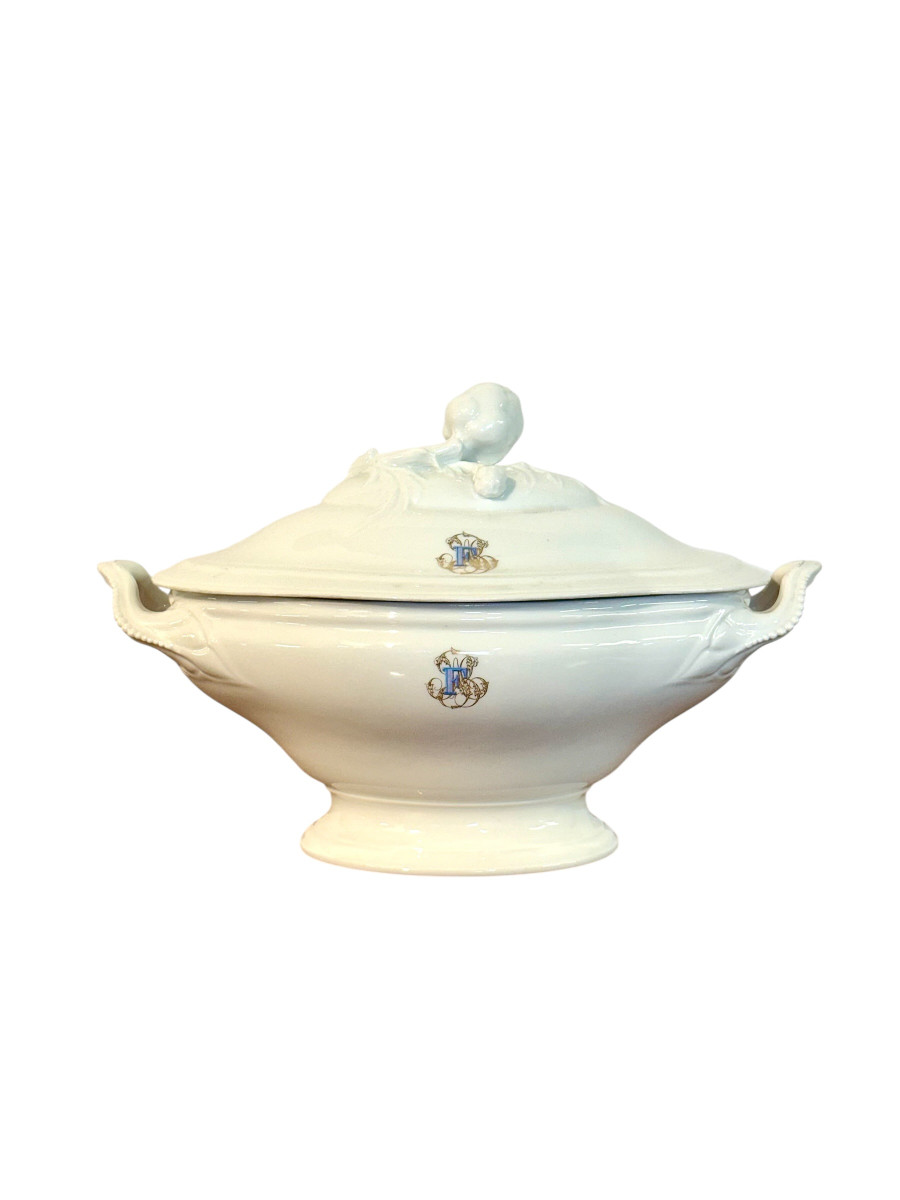 19th Century Large French Porcelain Tureen, Blanc Marseille-photo-7