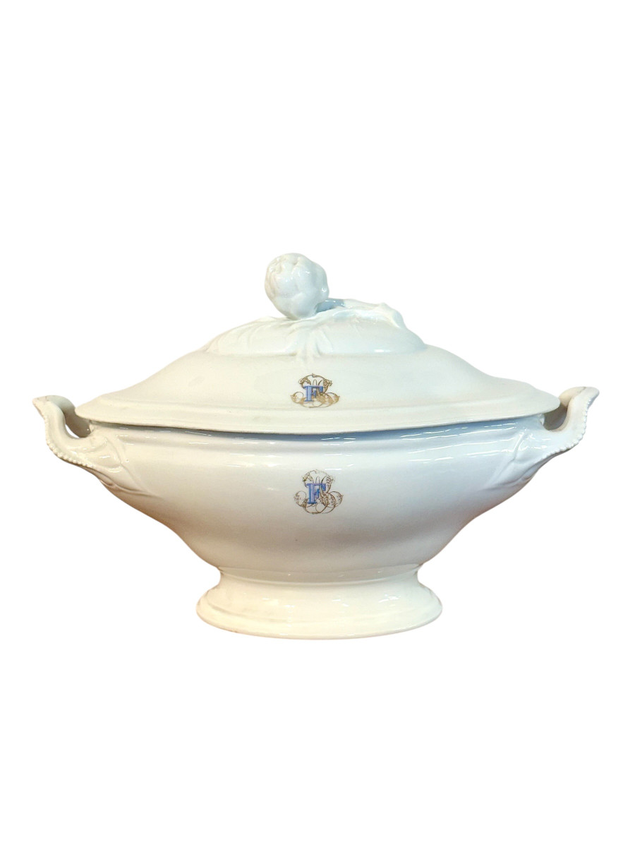 19th Century Large French Porcelain Tureen, Blanc Marseille