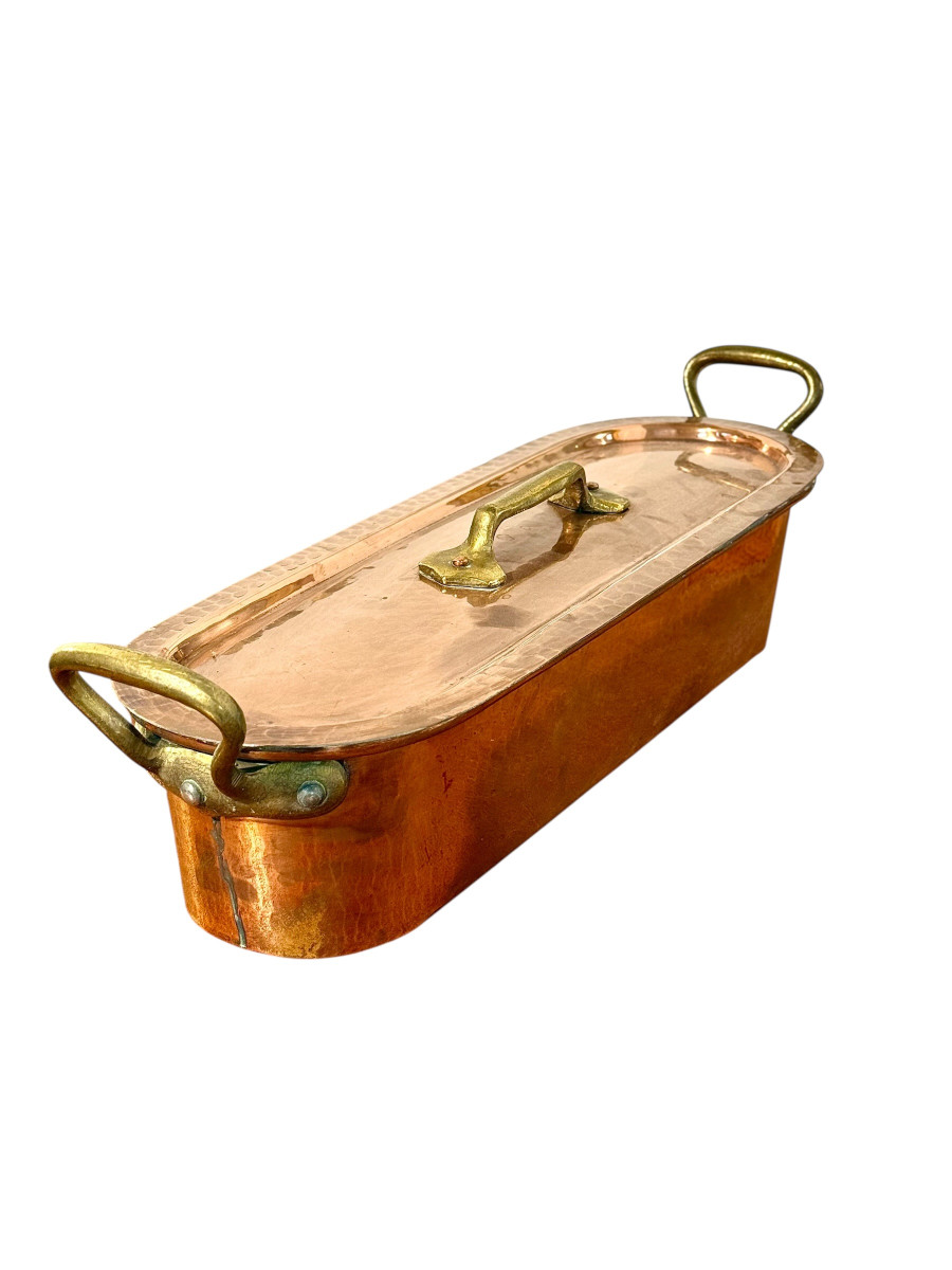 Antique French Copper Fish Poacher With Lid And Insert-photo-8