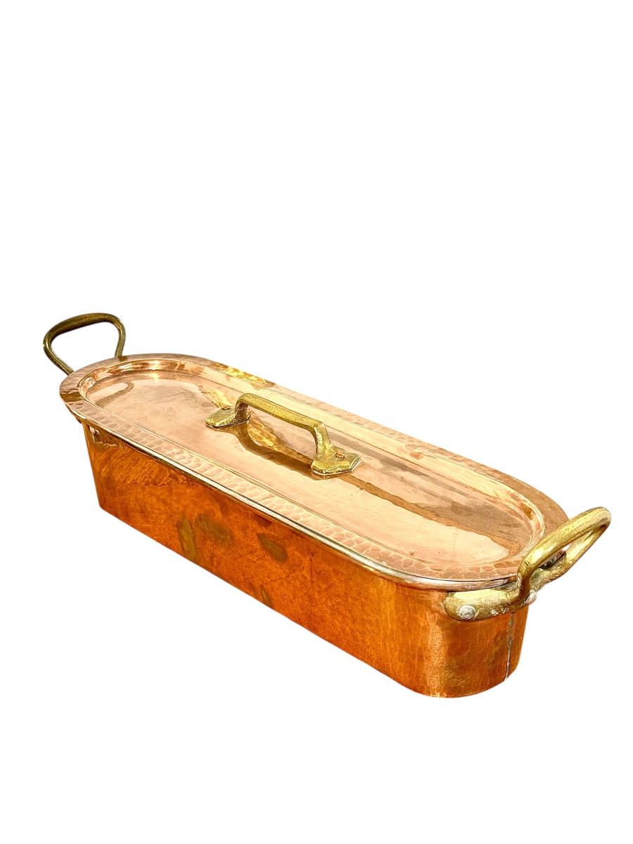 Antique French Copper Fish Poacher With Lid And Insert
