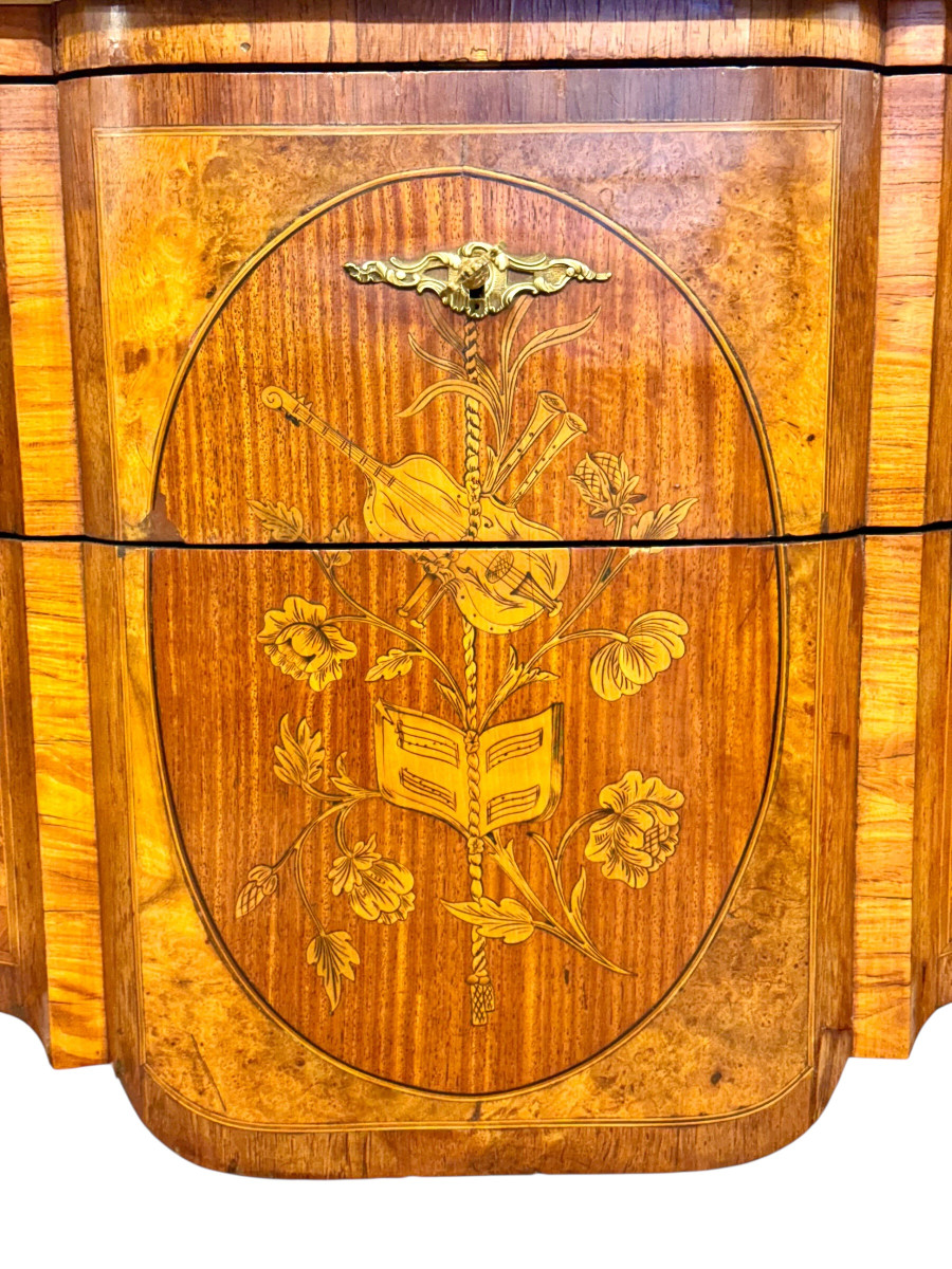 Louis XV Style Marquetry Commode With Marble Top, Late 19th Century-photo-3