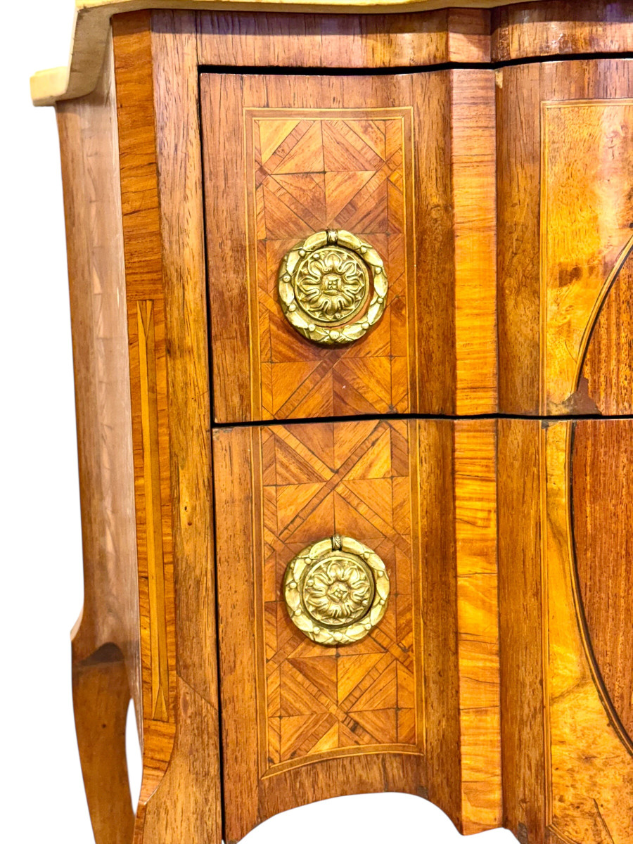 Louis XV Style Marquetry Commode With Marble Top, Late 19th Century-photo-4