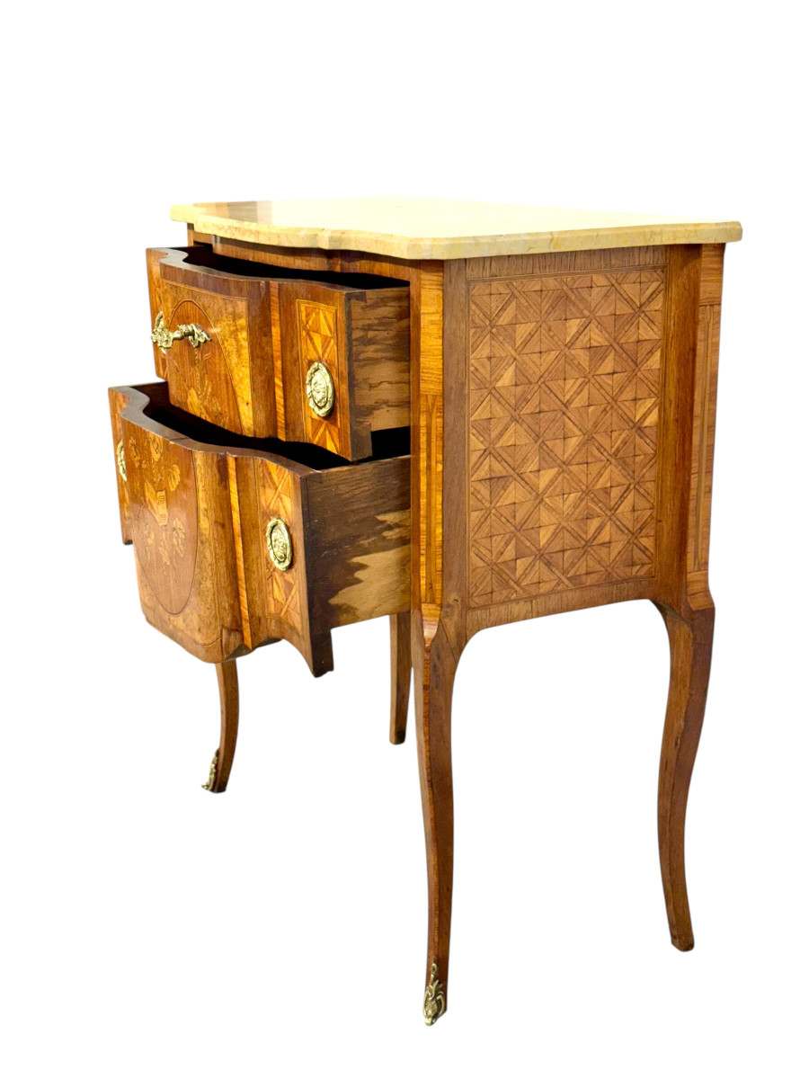 Louis XV Style Marquetry Commode With Marble Top, Late 19th Century-photo-2