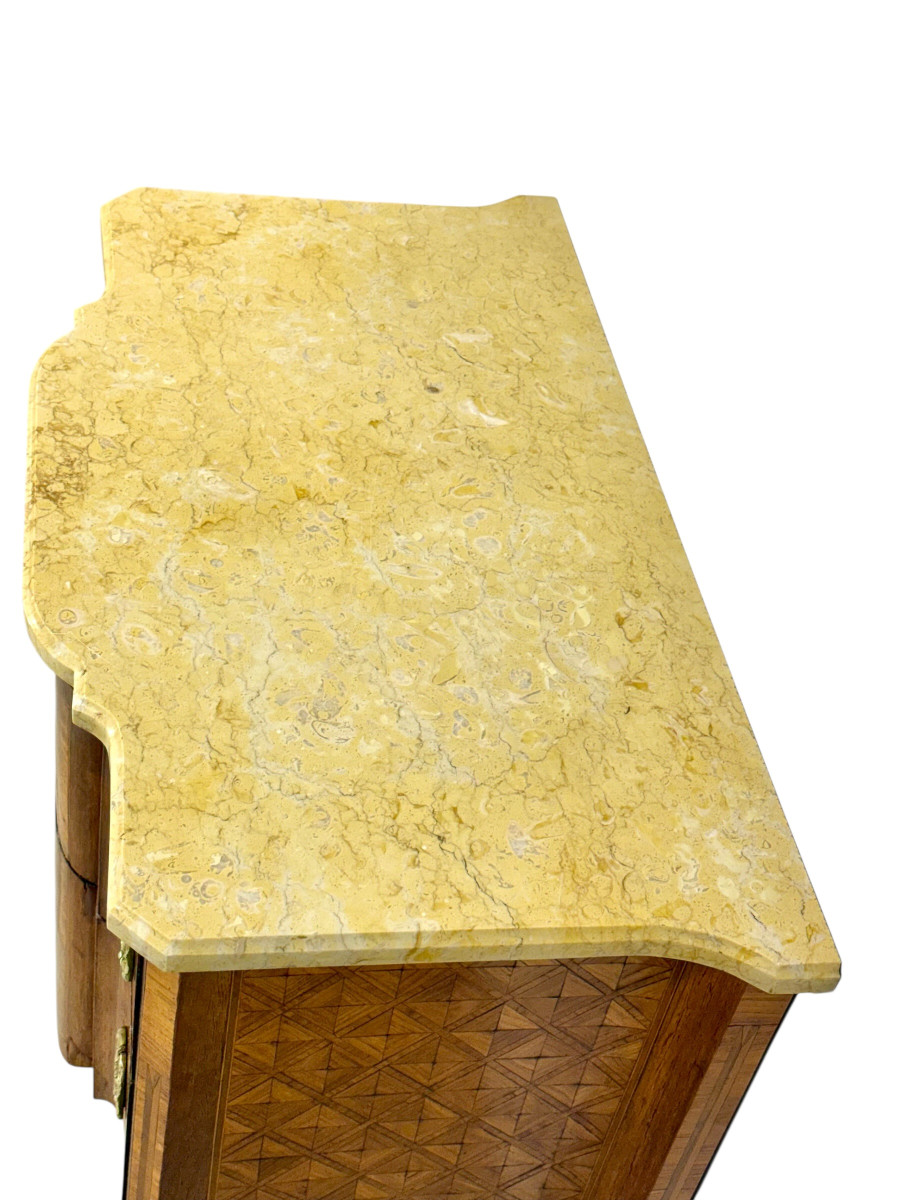 Louis XV Style Marquetry Commode With Marble Top, Late 19th Century-photo-4