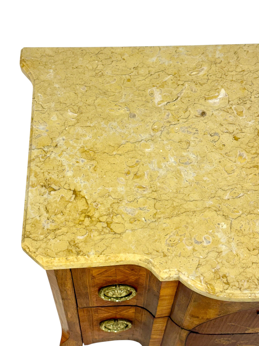 Louis XV Style Marquetry Commode With Marble Top, Late 19th Century-photo-5