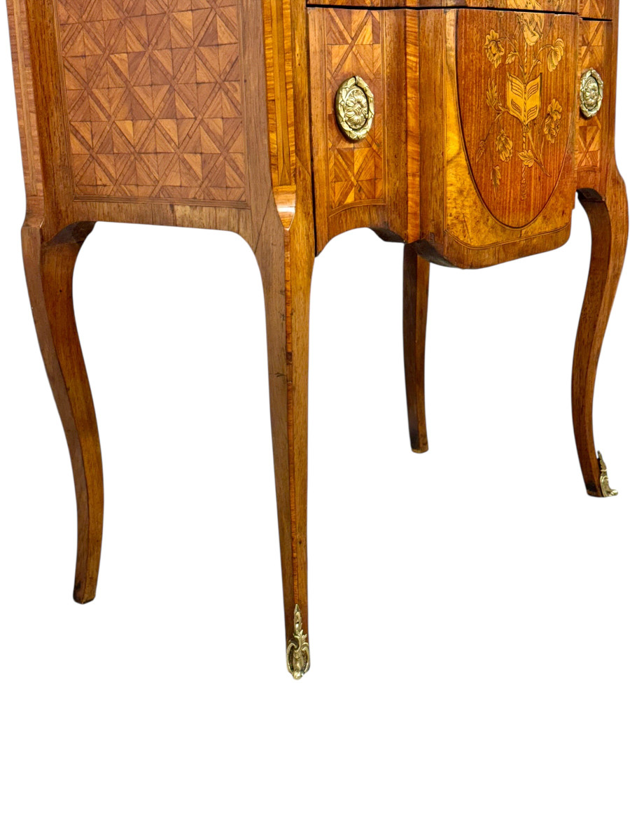 Louis XV Style Marquetry Commode With Marble Top, Late 19th Century-photo-6
