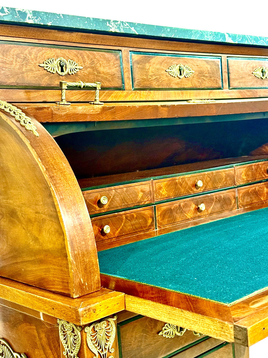 Early 19th Century French Restoration Roll-top Desk, Walnut & Marble-photo-3