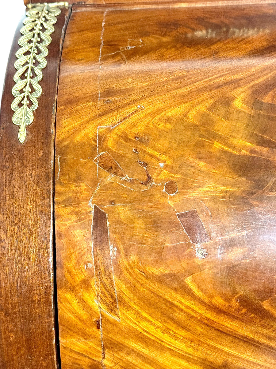 Early 19th Century French Restoration Roll-top Desk, Walnut & Marble-photo-1