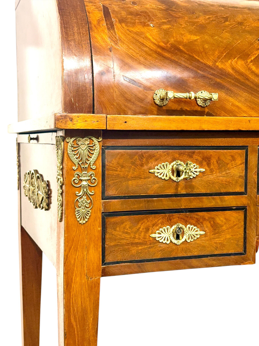 Early 19th Century French Restoration Roll-top Desk, Walnut & Marble-photo-2