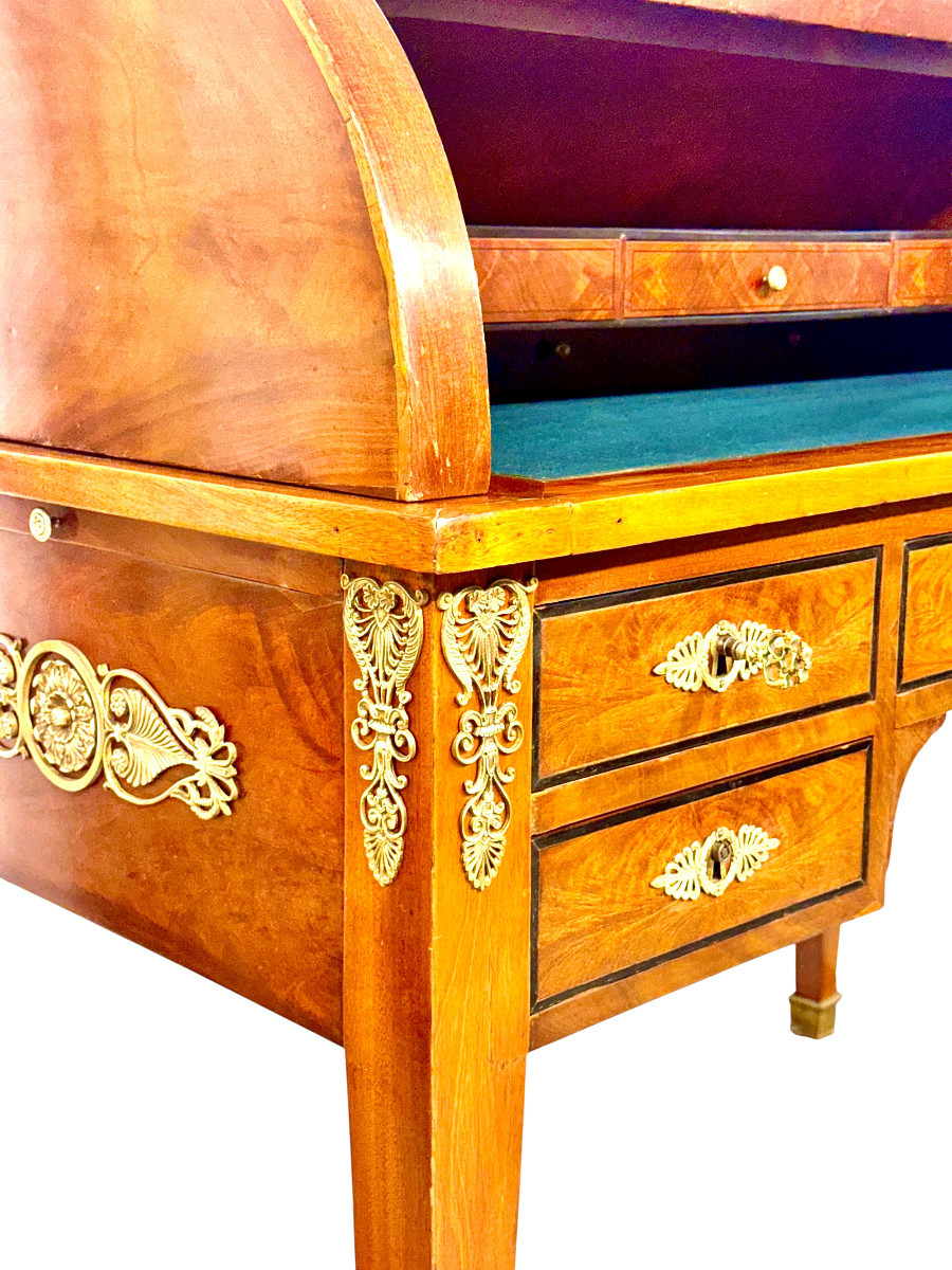 Early 19th Century French Restoration Roll-top Desk, Walnut & Marble-photo-3