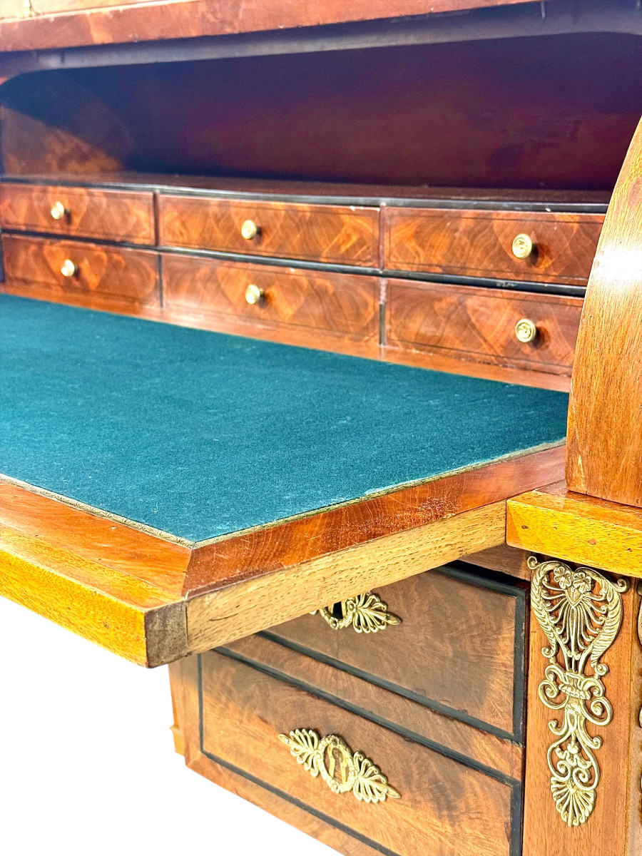 Early 19th Century French Restoration Roll-top Desk, Walnut & Marble-photo-4