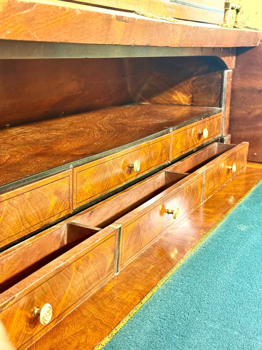 Early 19th Century French Restoration Roll-top Desk, Walnut & Marble-photo-5