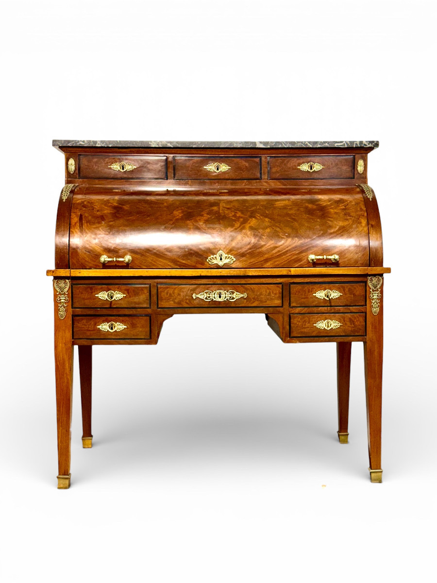 Early 19th Century French Restoration Roll-top Desk, Walnut & Marble