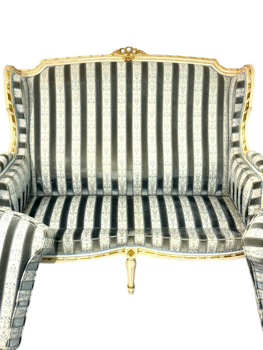 Early 20th Century French Louis XVI Style Painted And Gilded Two-seat Sofa-photo-3