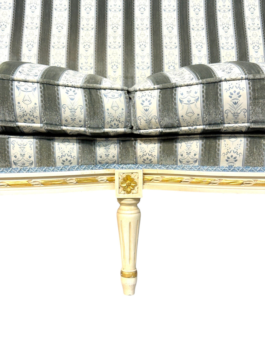 Early 20th Century French Louis XVI Style Painted And Gilded Two-seat Sofa-photo-2