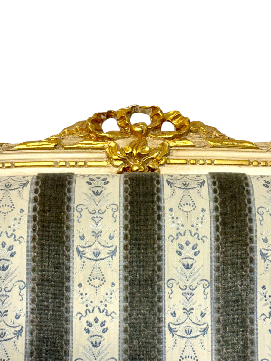 Early 20th Century French Louis XVI Style Painted And Gilded Two-seat Sofa-photo-6
