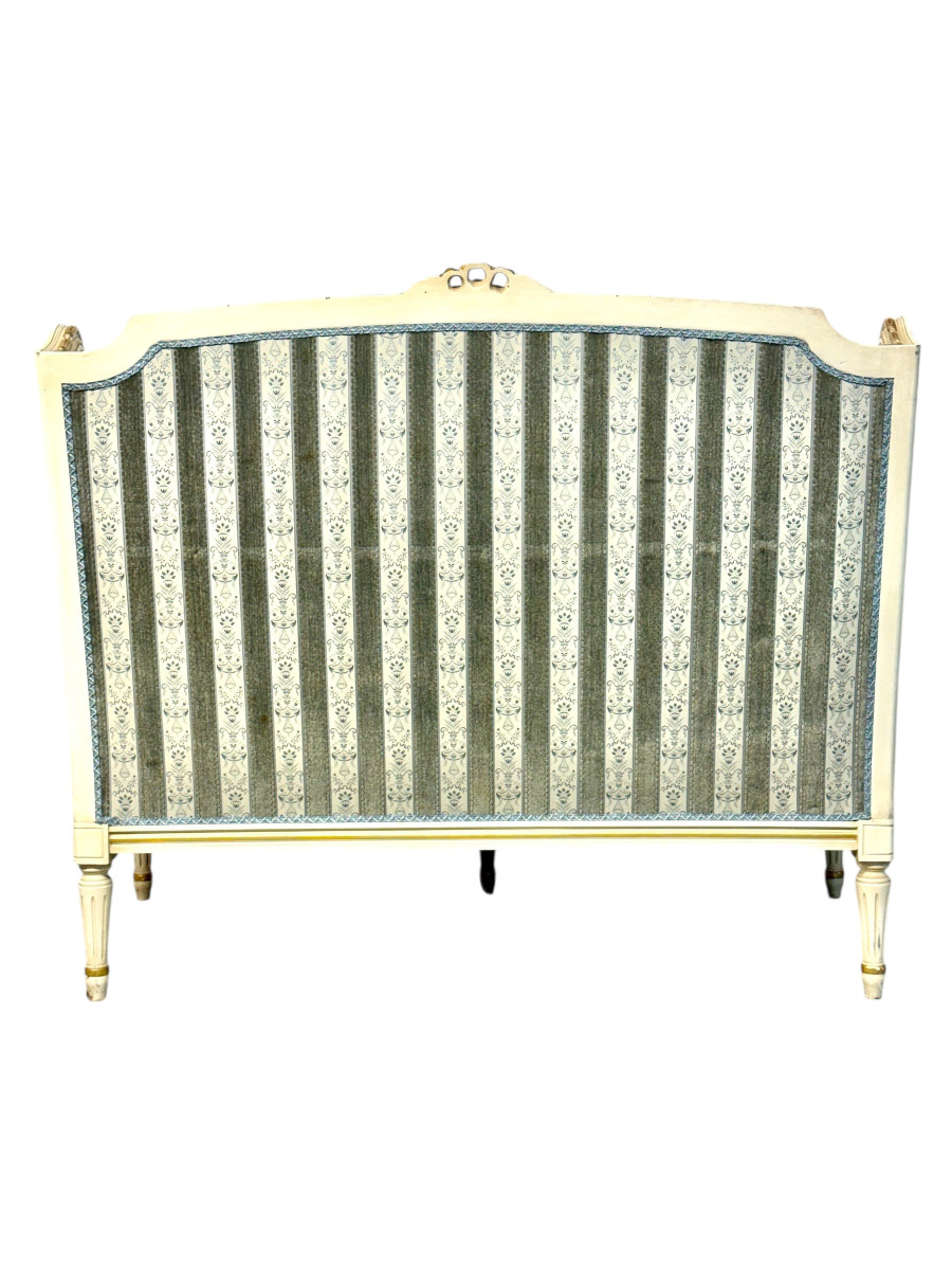 Early 20th Century French Louis XVI Style Painted And Gilded Two-seat Sofa-photo-5