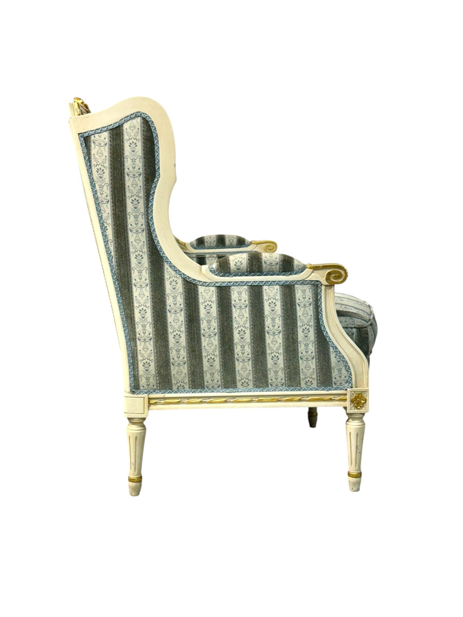 Early 20th Century French Louis XVI Style Painted And Gilded Two-seat Sofa-photo-3