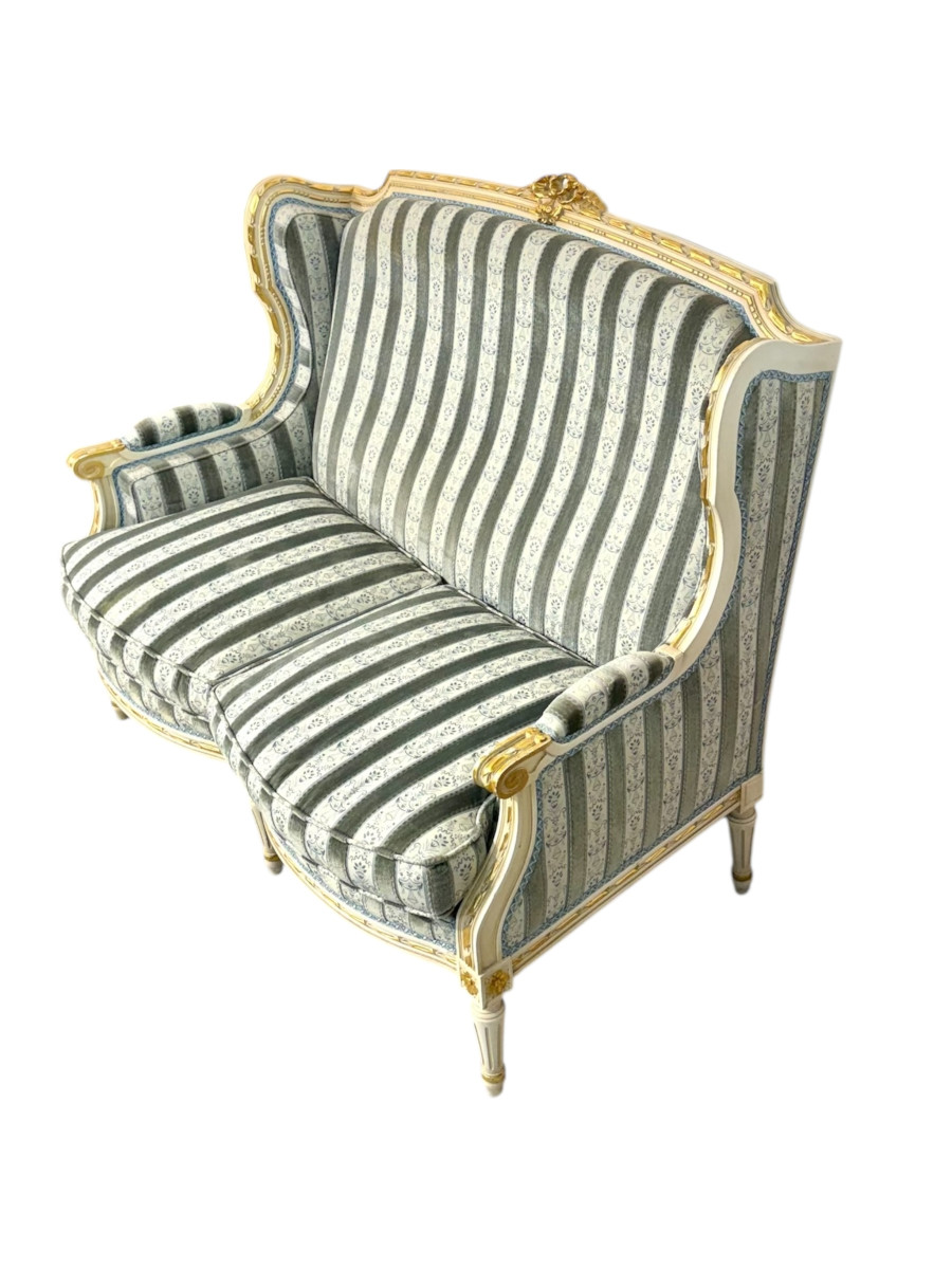 Early 20th Century French Louis XVI Style Painted And Gilded Two-seat Sofa-photo-7