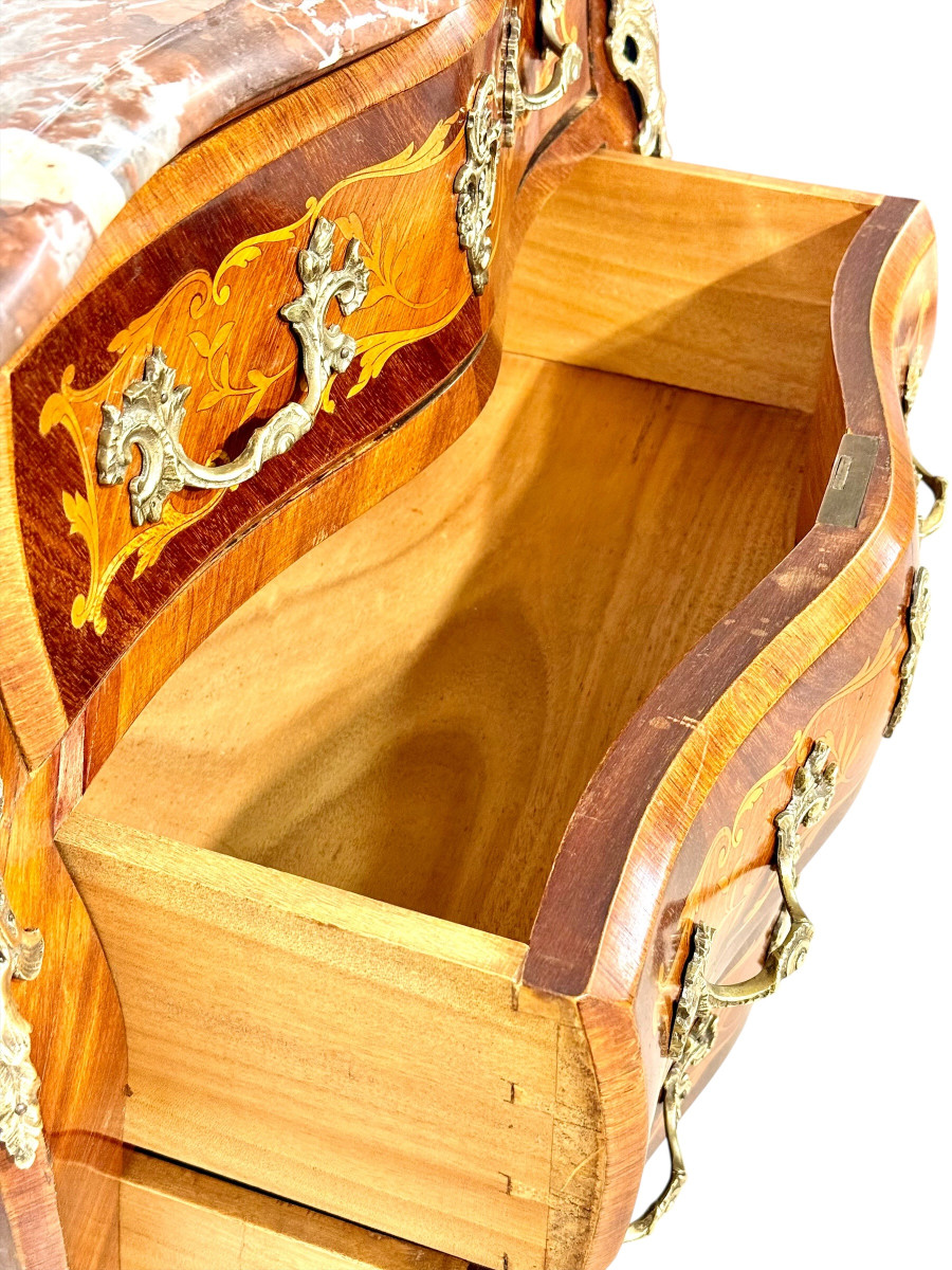 19th Century French Louis XV Style Marquetry Commode With Breccia Marble Top-photo-4