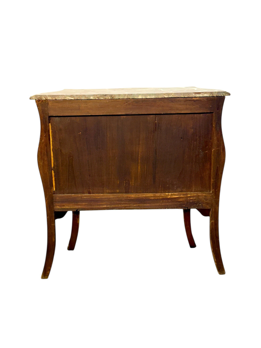 19th Century French Louis XV Style Marquetry Commode With Breccia Marble Top-photo-7