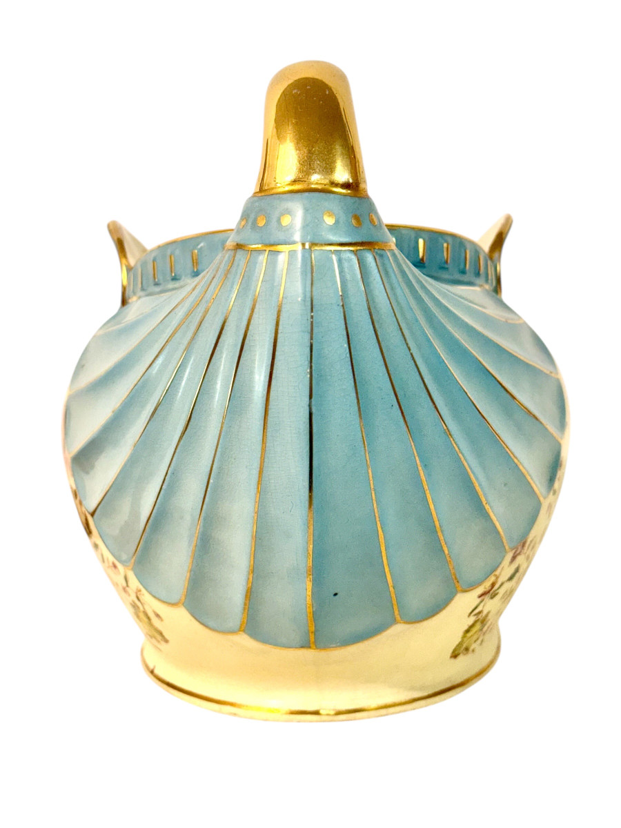 Jardinière Art Nouveau en Faïence avec Poignées Dorées, vers 1900-photo-3