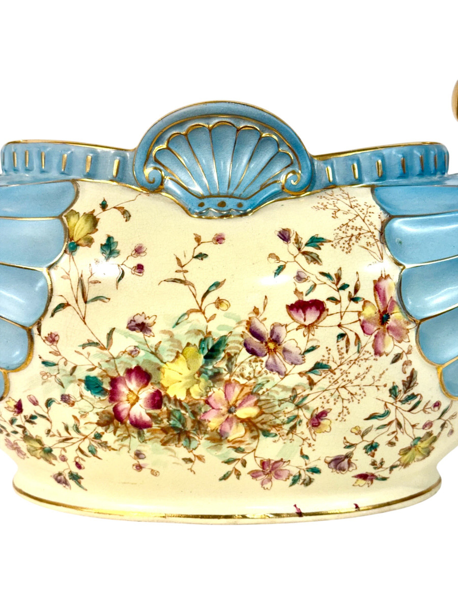 Jardinière Art Nouveau en Faïence avec Poignées Dorées, vers 1900-photo-4