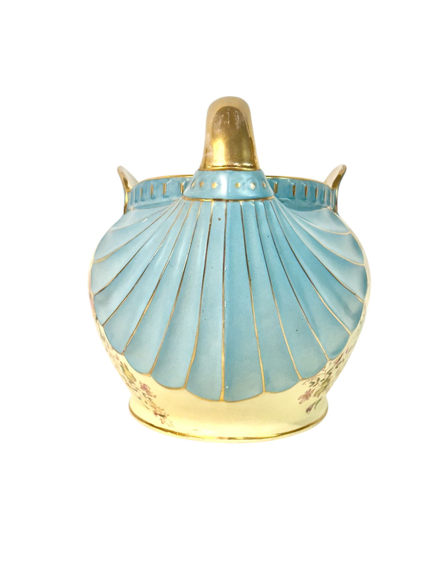 Jardinière Art Nouveau en Faïence avec Poignées Dorées, vers 1900-photo-3