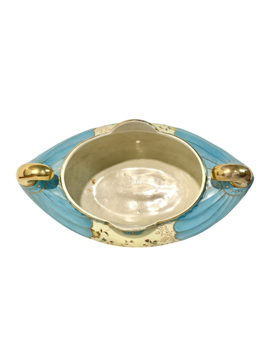 Jardinière Art Nouveau en Faïence avec Poignées Dorées, vers 1900-photo-6